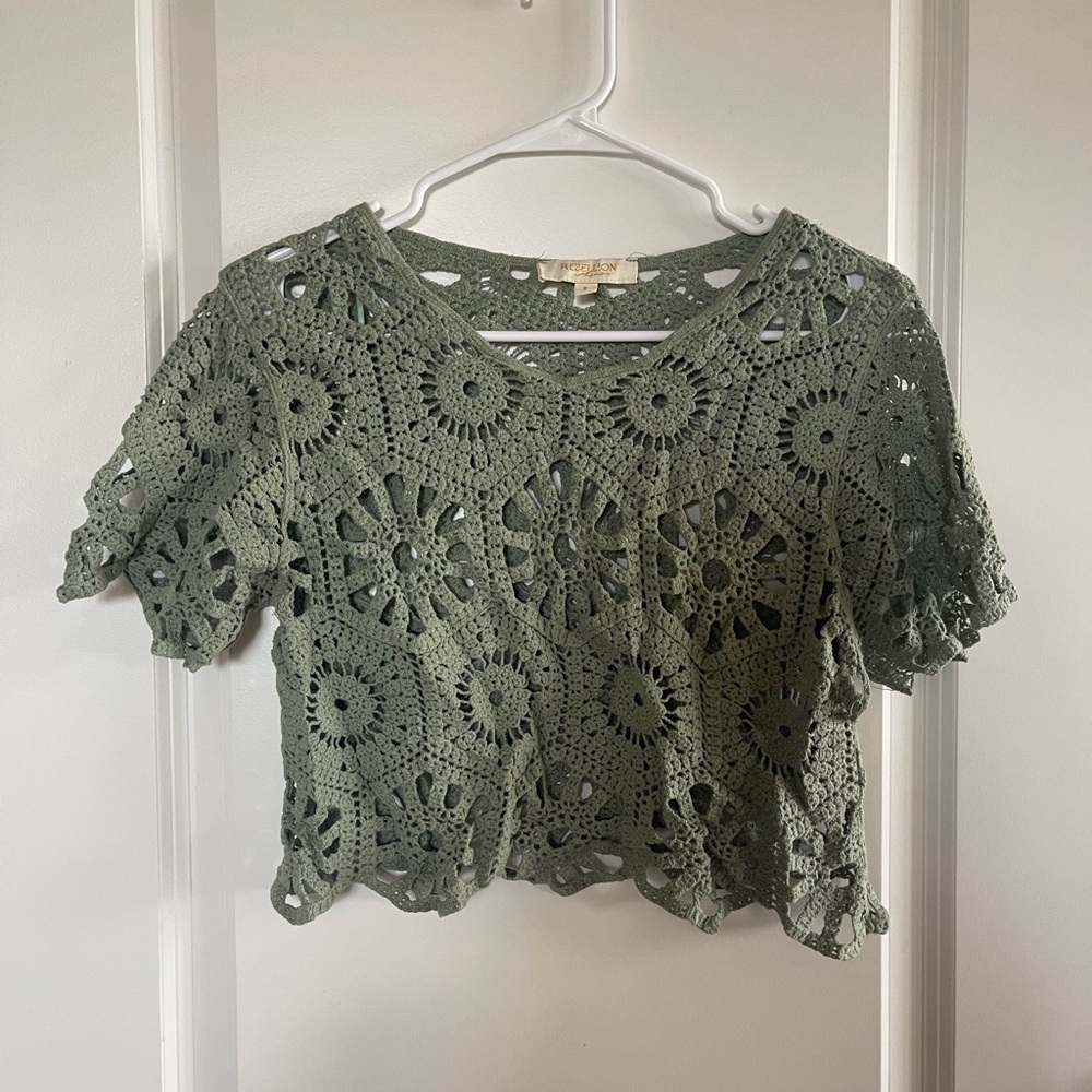 Rebellion Olive Crochet Crop Top